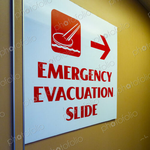 Emergency Evacuation Slide sign, Kingston to Edmonds 'Spokane' ferry on Puget Sound,… Emergency Evacuation Slide sign, Kingston to Edmonds 'Spokane' ferry on Puget Sound,…