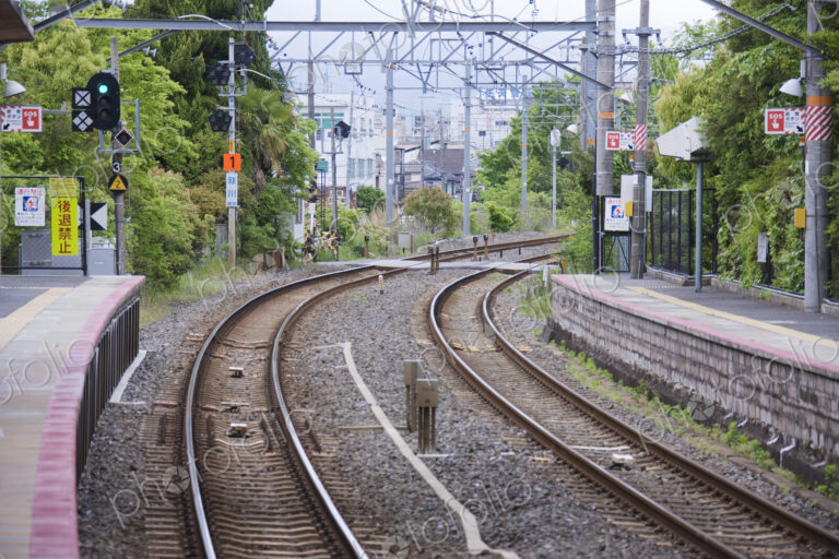 Empty Train Station Platform and Tracks