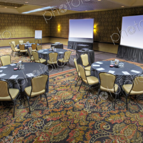 Empty banquet room with projection screens Empty banquet room with projection screens