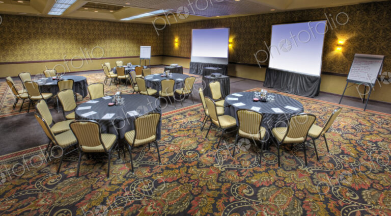 Empty banquet room with projection screens