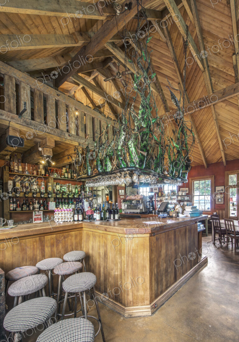 Empty bar and stools in restaurant