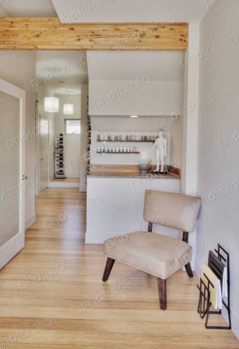 Empty chair in natural healing clinic waiting room