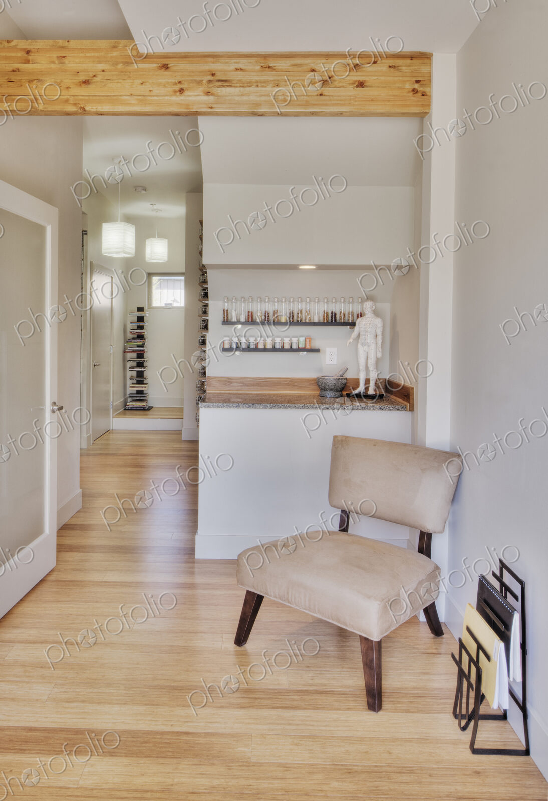 Empty chair in natural healing clinic waiting room