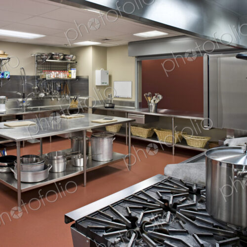 Empty commercial kitchen in restaurant
