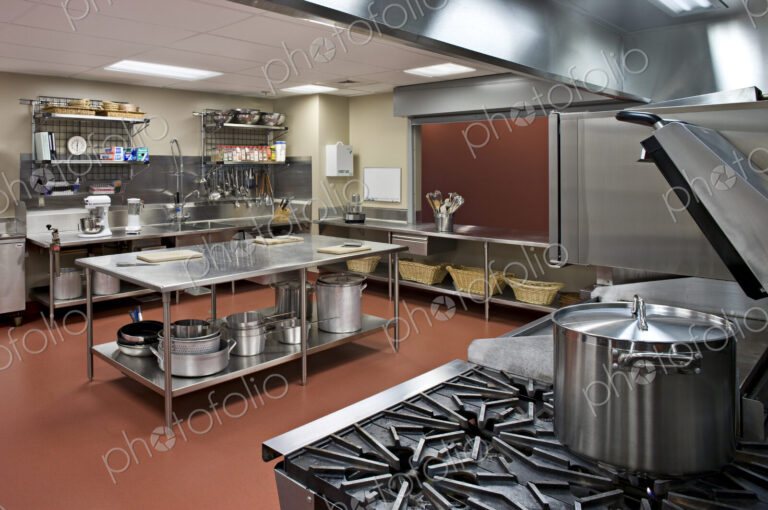 Empty commercial kitchen in restaurant