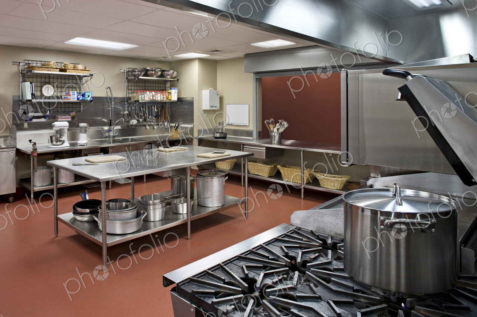 Empty commercial kitchen in restaurant
