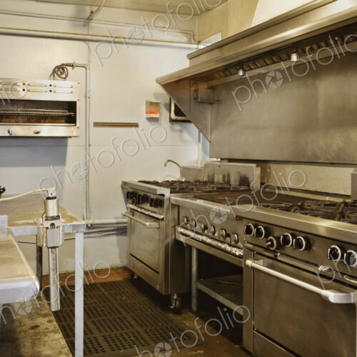Empty commercial kitchen in restaurant