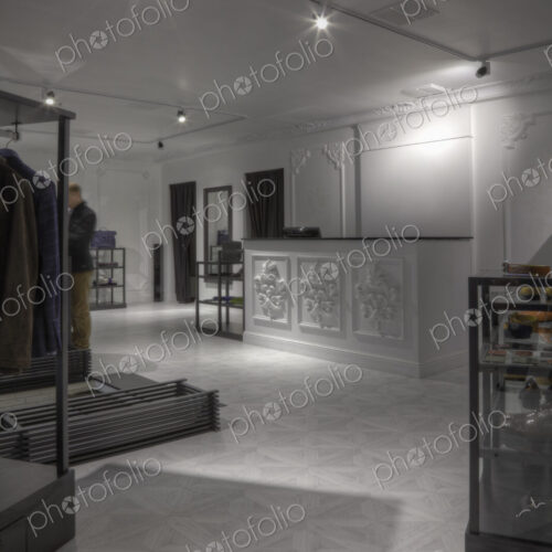Empty counter in clothing store for men