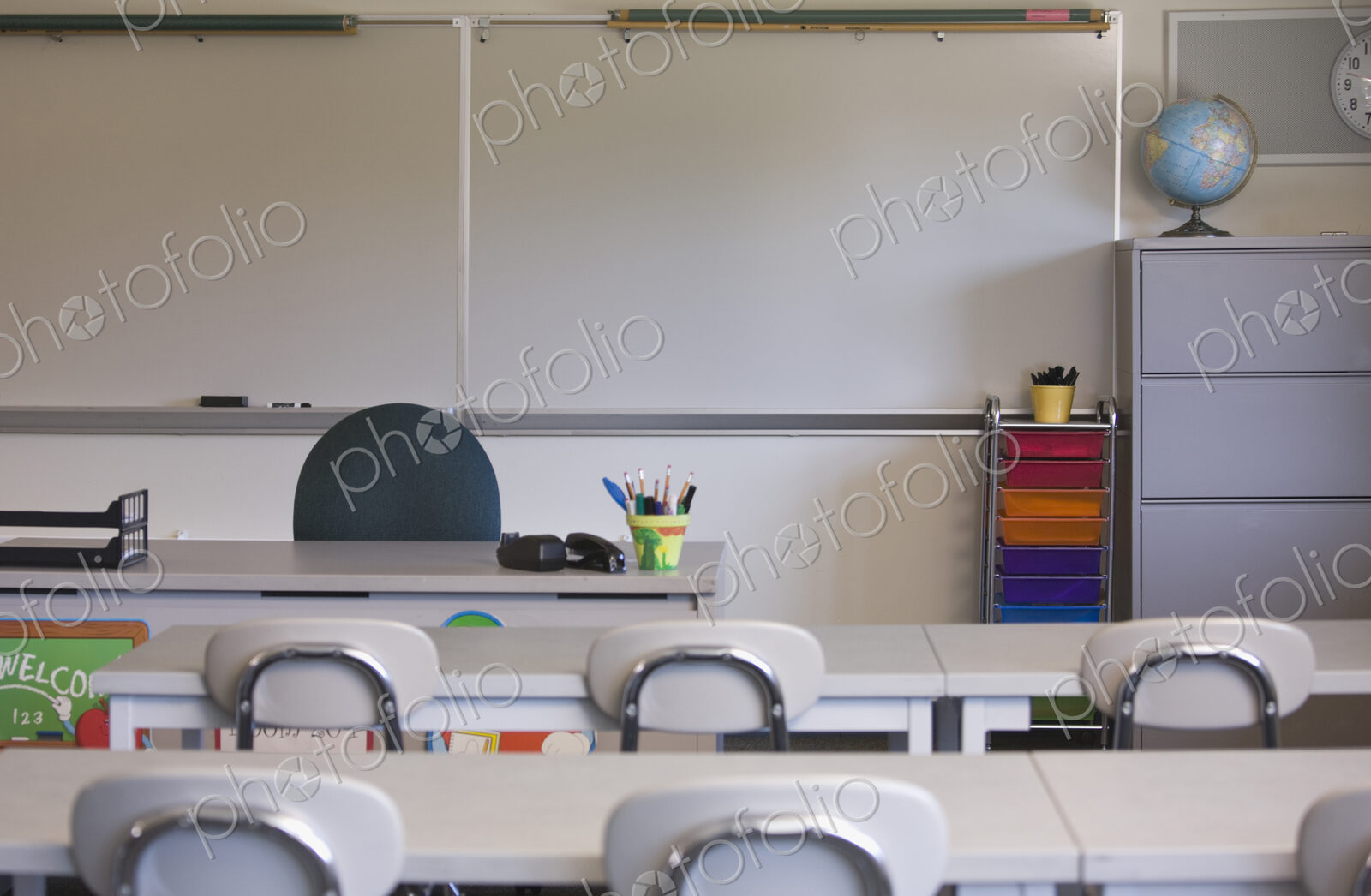 Empty desks in classroom