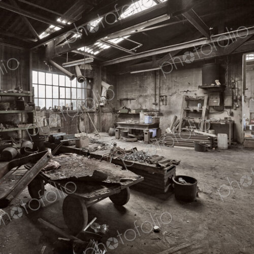 Empty dilapidated casting metalwork workshop