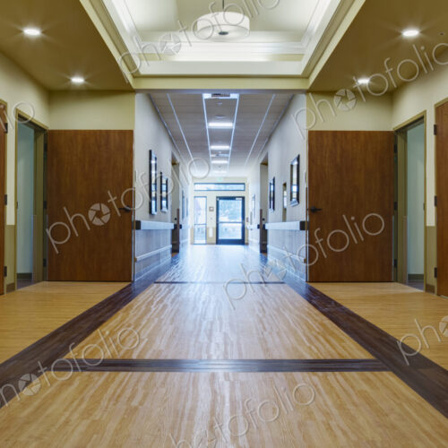 Empty hallway in assisted living facility