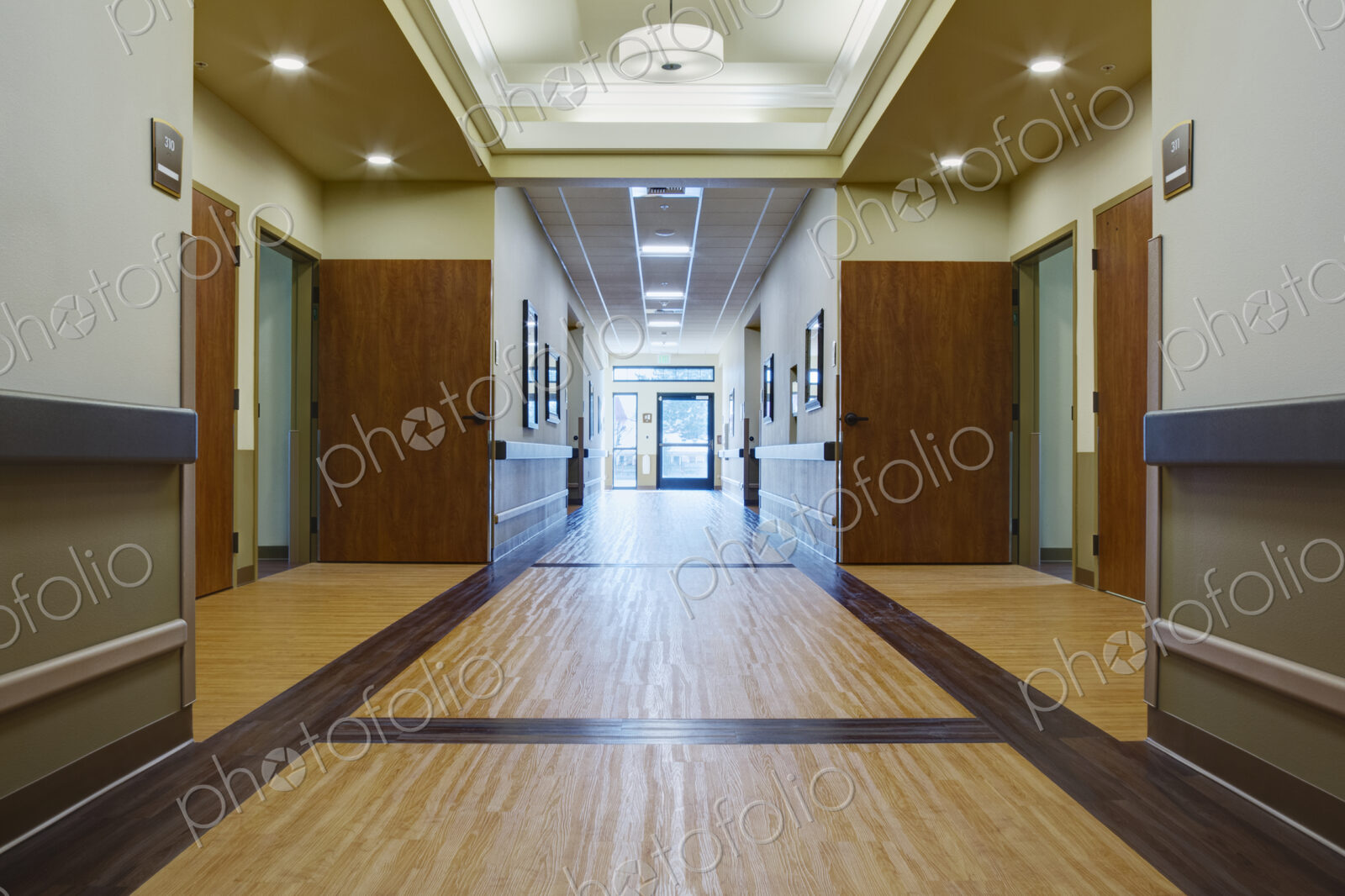 Empty hallway in assisted living facility