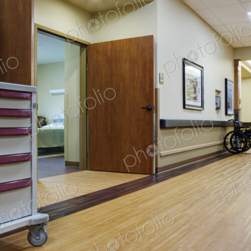 Empty hallway in assisted living facility