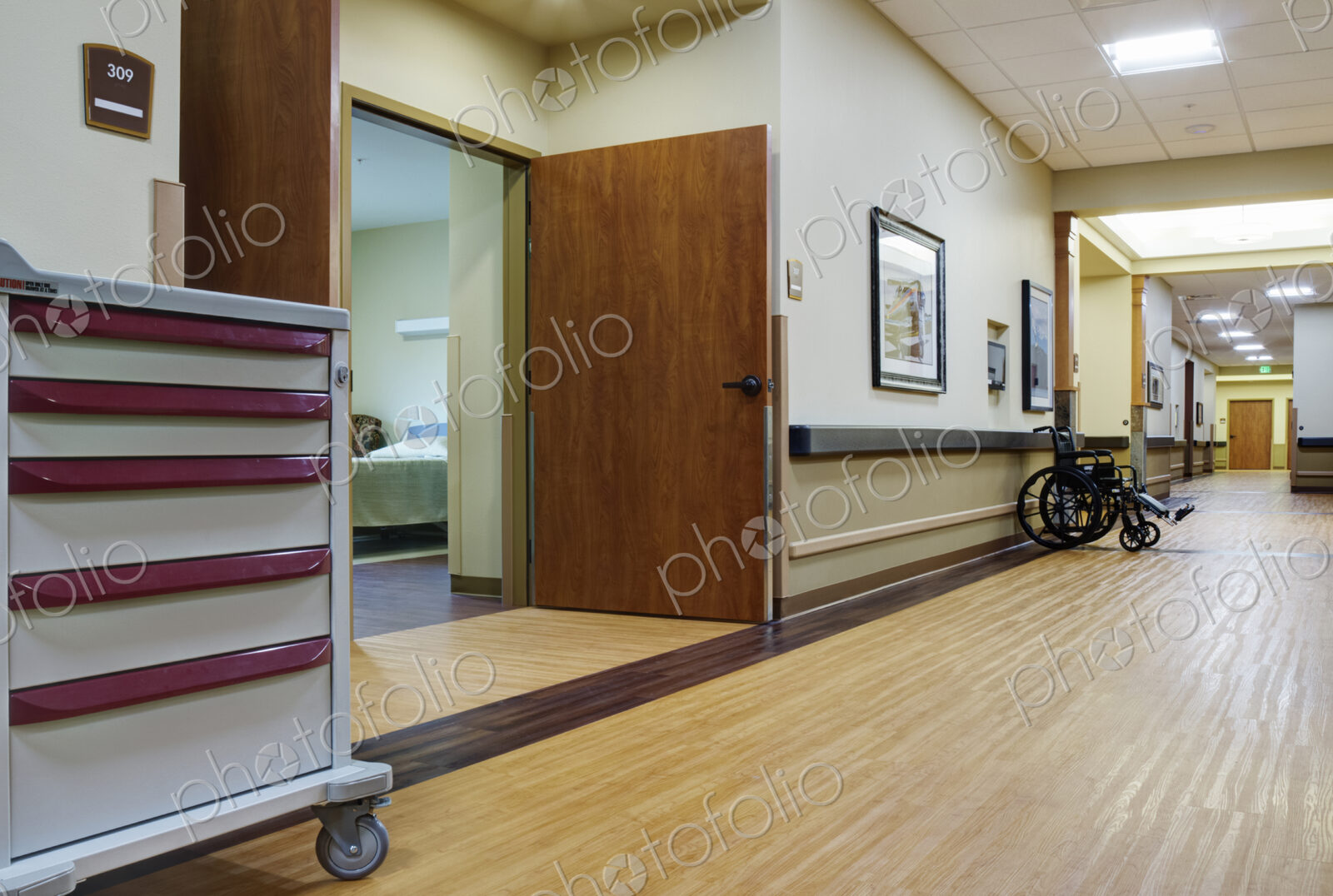 Empty hallway in assisted living facility