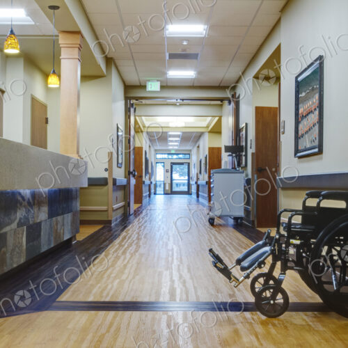 Empty hallway in assisted living facility