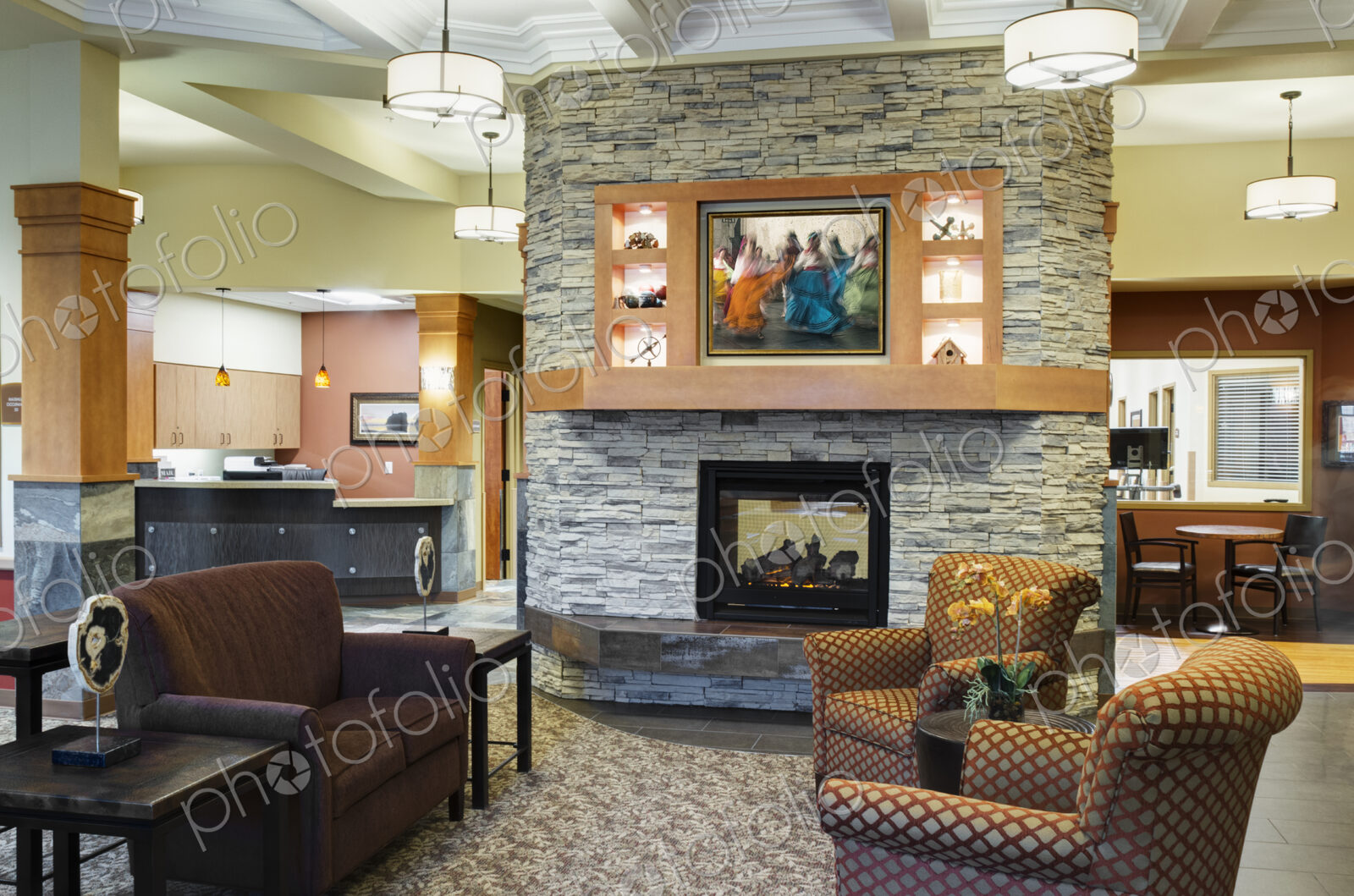 Empty lounge area in assisted living facility