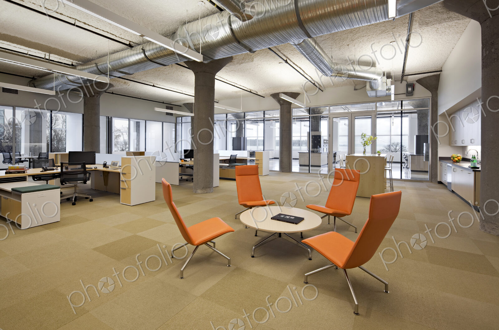 Empty lounge area of office