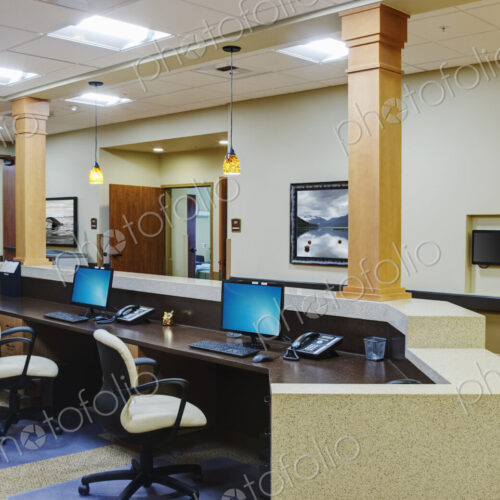 Empty receptionist desk in assisted living facility Empty receptionist desk in assisted living facility