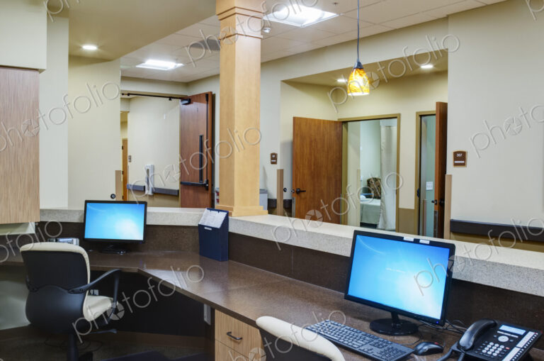 Empty receptionist desk in assisted living facility