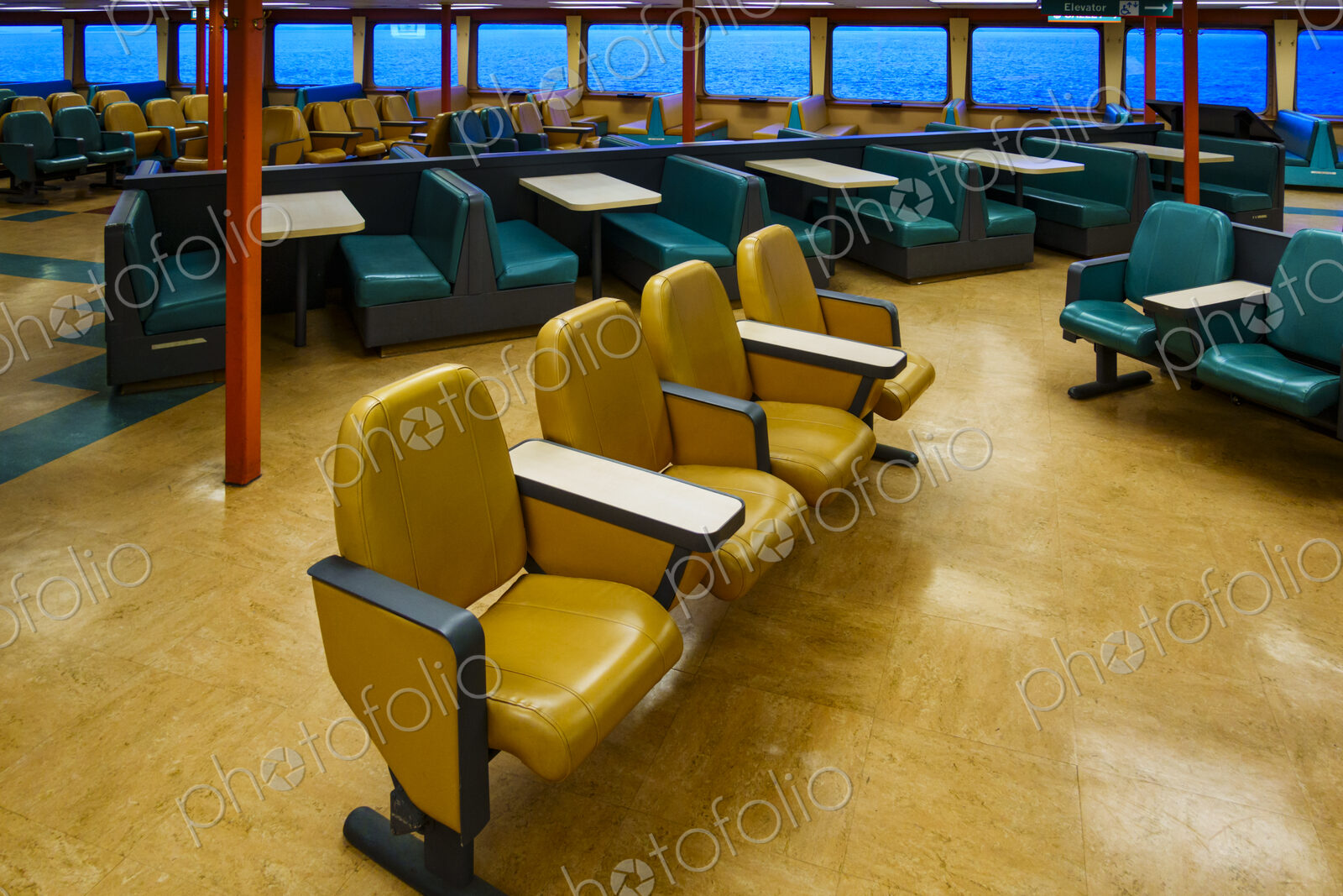Empty seats on the Spokane ferry boat, Seattle, WA USA