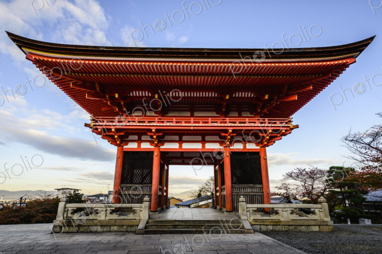 Entrance to Kiyomizu Dera under blue sky, Kyoto, Japan