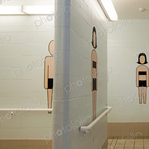 Entrance to men's and women's changing rooms at recreation centre.