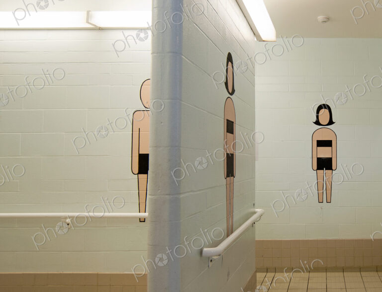 Entrance to men's and women's changing rooms at recreation centre.