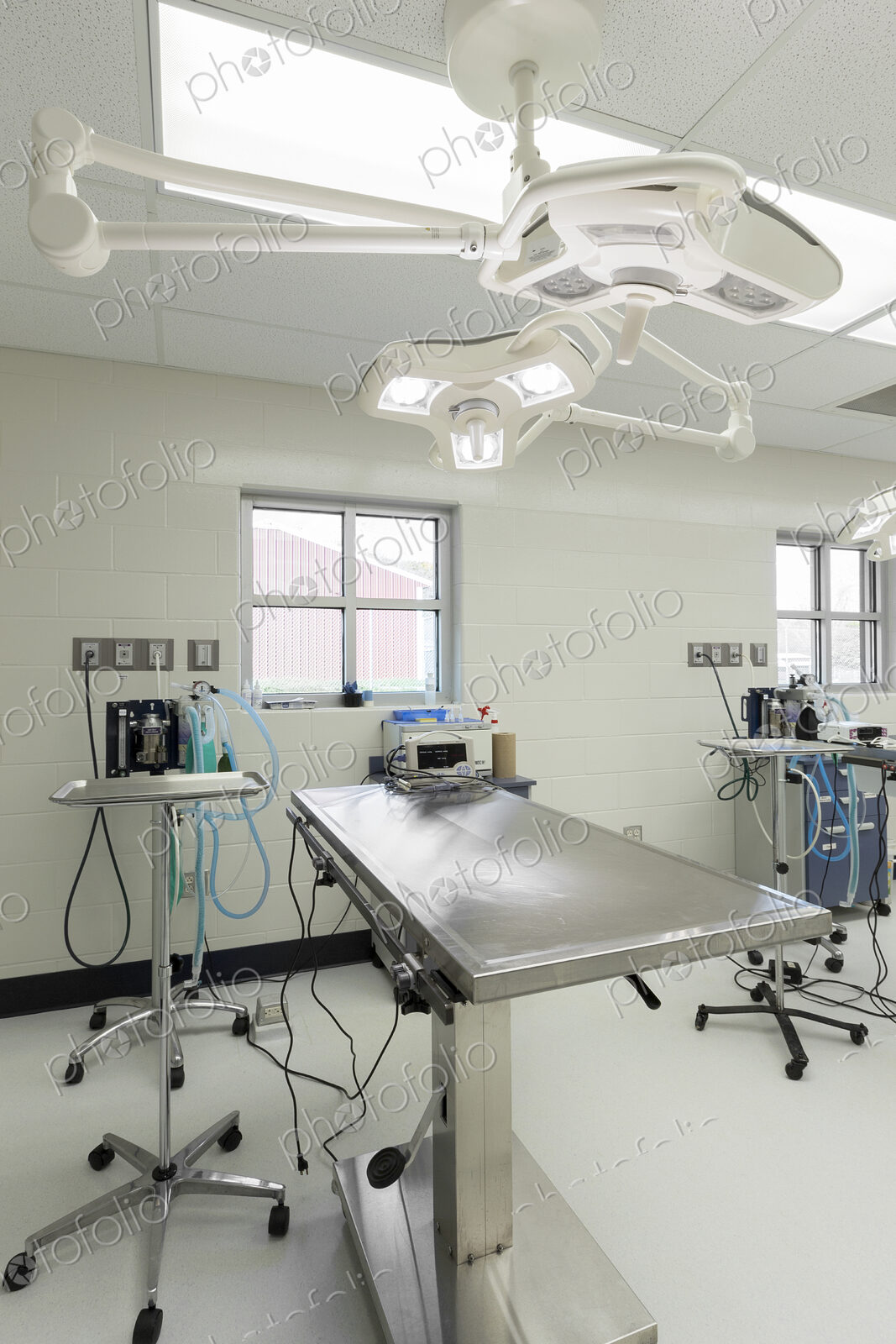 Examining table in empty animal hospital