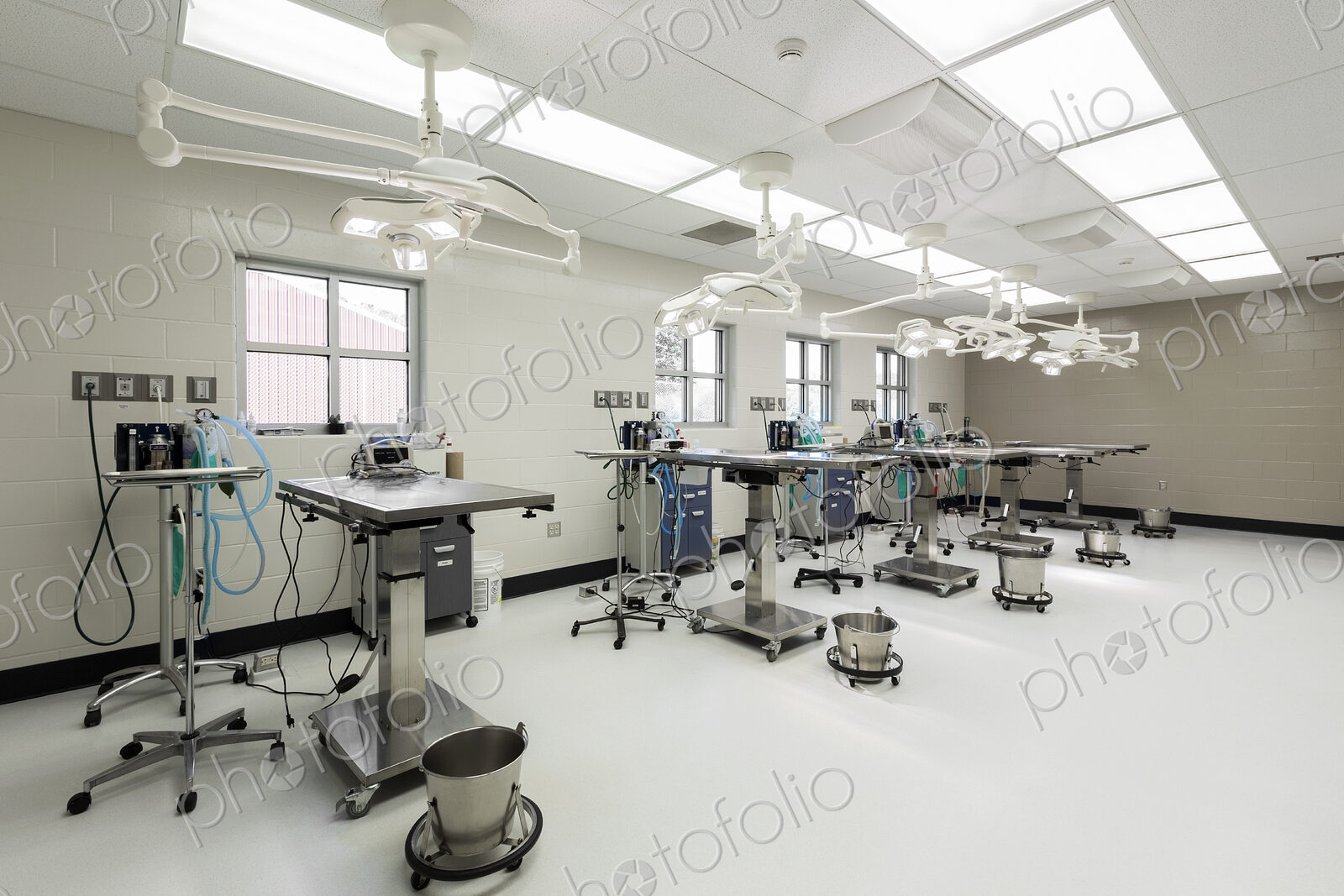 Examining tables in empty animal hospital
