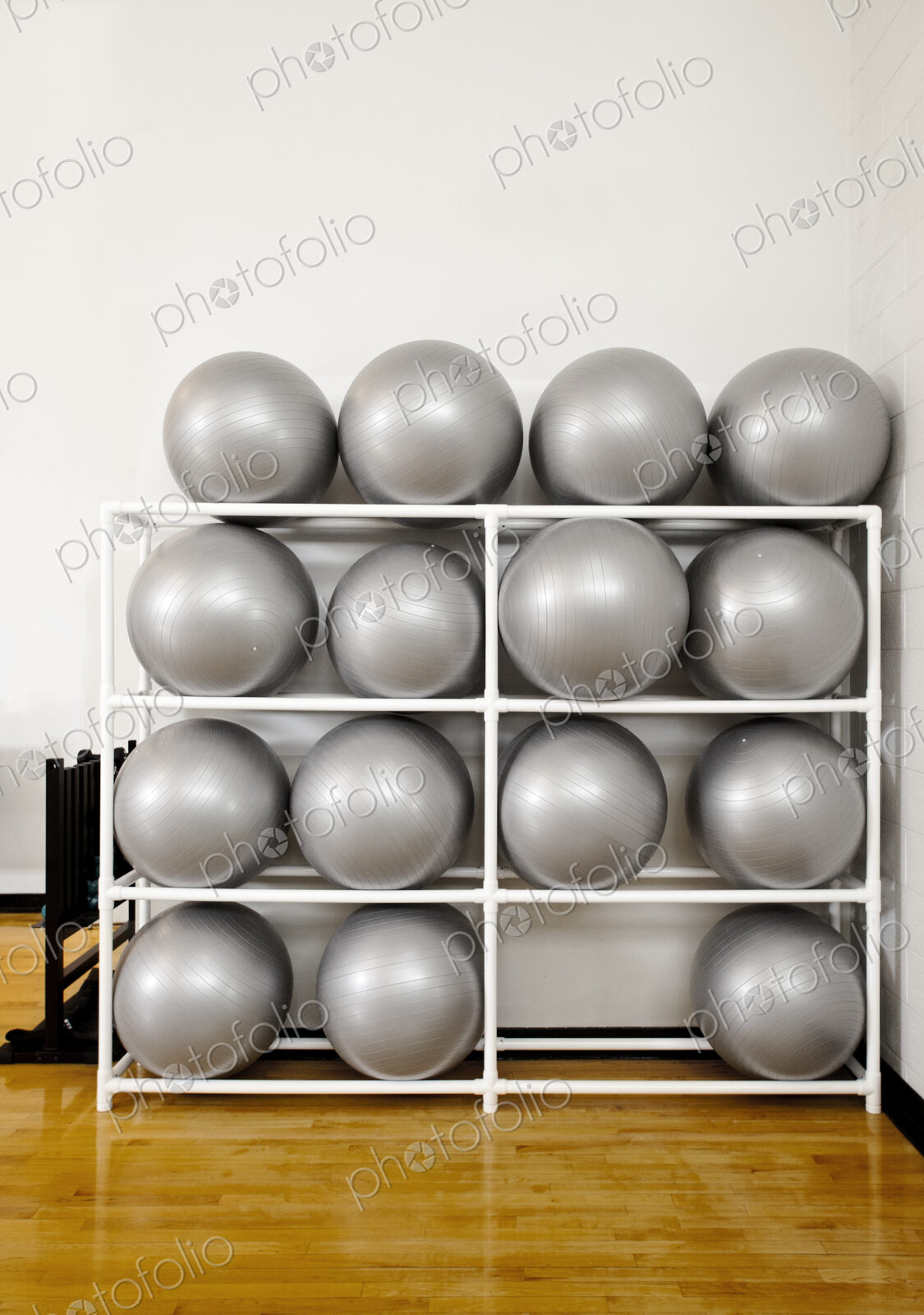 Exercise Balls in a rack