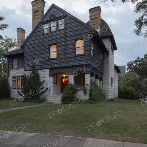Exterior view of a British arts and crafts building, Virginia, USA.