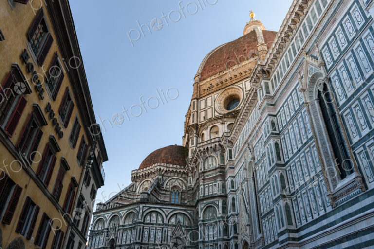 Exterior view of the Duomo in Florence, low angle view.