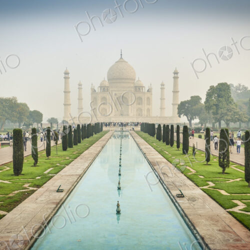 Exterior view of the Taj Mahal palace and mauseleum, a UNESCO world heritage site, a…