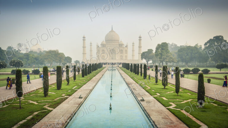 Exterior view of the Taj Mahal palace and mauseleum, a UNESCO world heritage site, a…