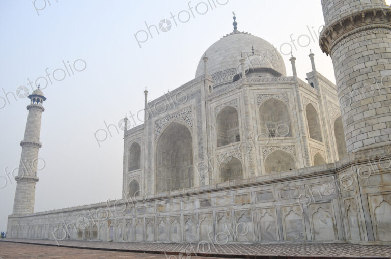 Exterior view of the Taj Mahal palace and mauseleum, a UNESCO world heritage site, a…