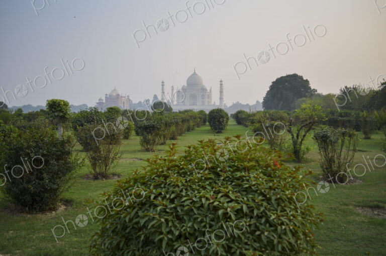 Exterior view of the Taj Mahal palace and mauseleum, a UNESCO world heritage site,…