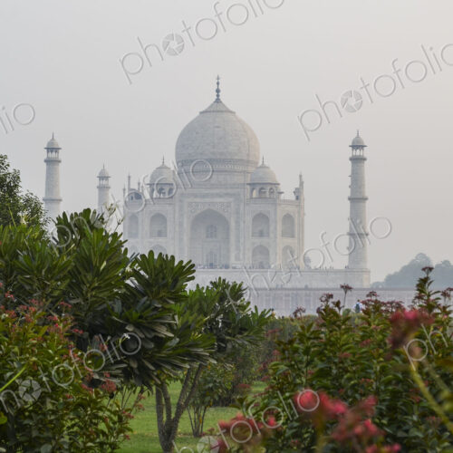 Exterior view of the Taj Mahal palace and mausoleum, a UNESCO world heritage site,