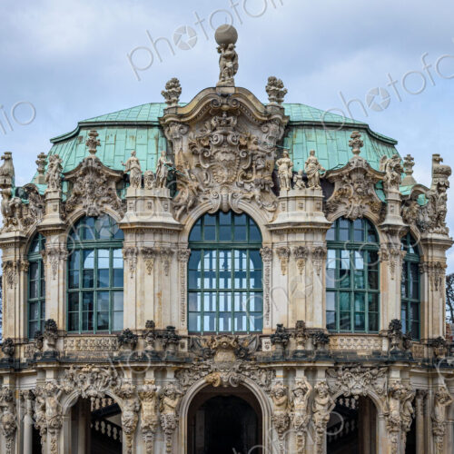 Exterior view of the baroque Wall Pavilion in the Zwinger palatial complex in Dresden,…