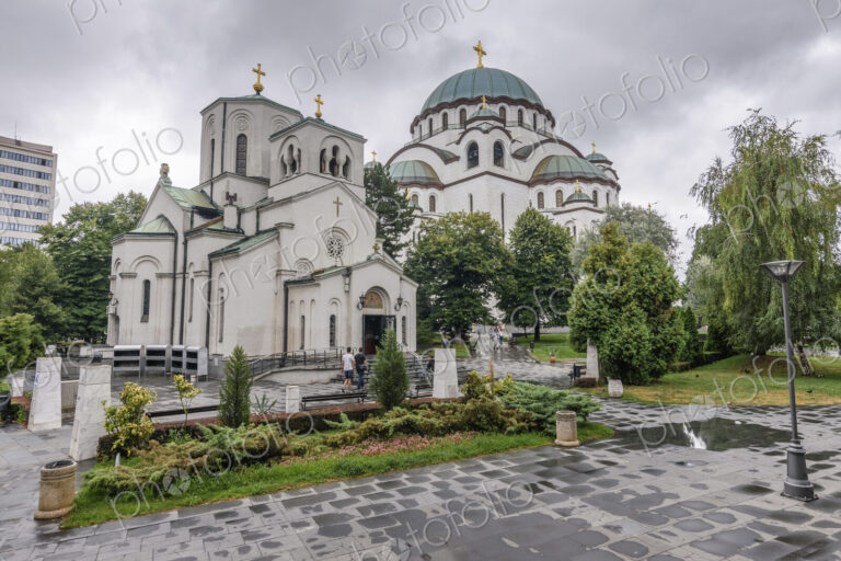 Exterior view of the cathedral of Saint Sava, the largest Orthodox church in the…