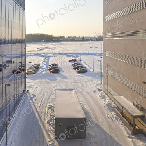 Exterior view of the university chemistry department in winter. Exterior view of the university chemistry department in winter.