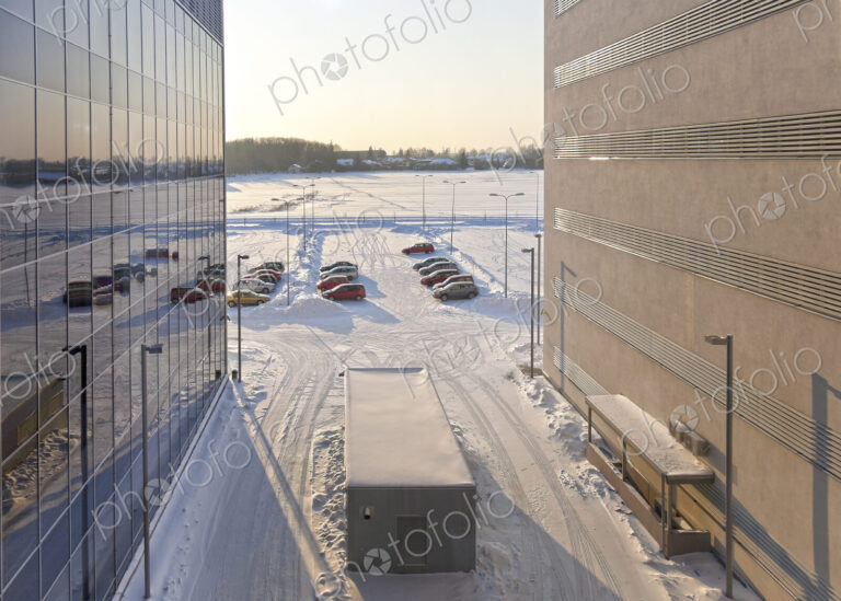 Exterior view of the university chemistry department in winter.