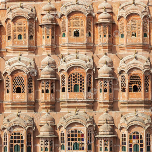 Facade of 18th century Indian palace with enclosed balconies Facade of 18th century Indian palace with enclosed balconies