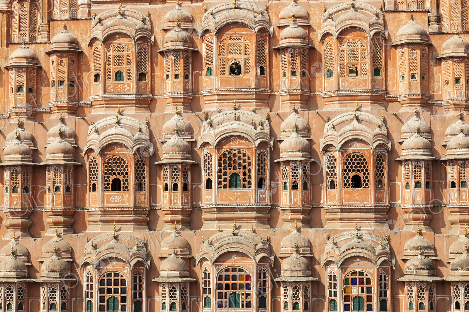 Facade of 18th century Indian palace with enclosed balconies