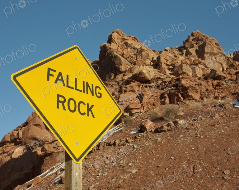 Falling Rock Sign in the Desert