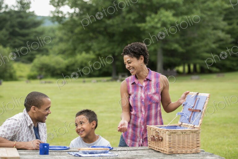Family having a picnic in summer.
