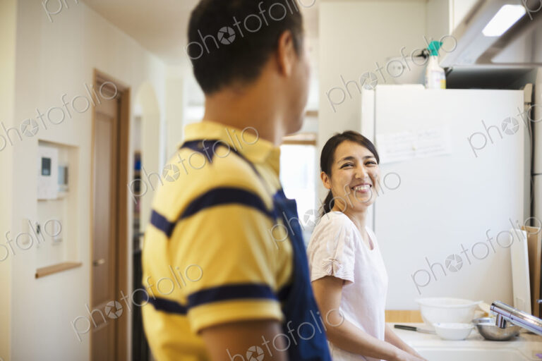 Family home. A man and woman, husband and wife together at home.