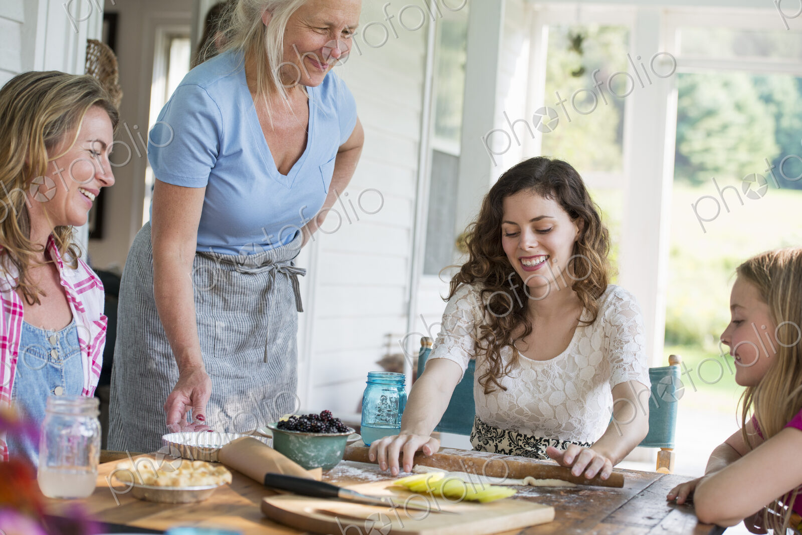 Farmhouse in the country in New York State. Four generations of women in a family…