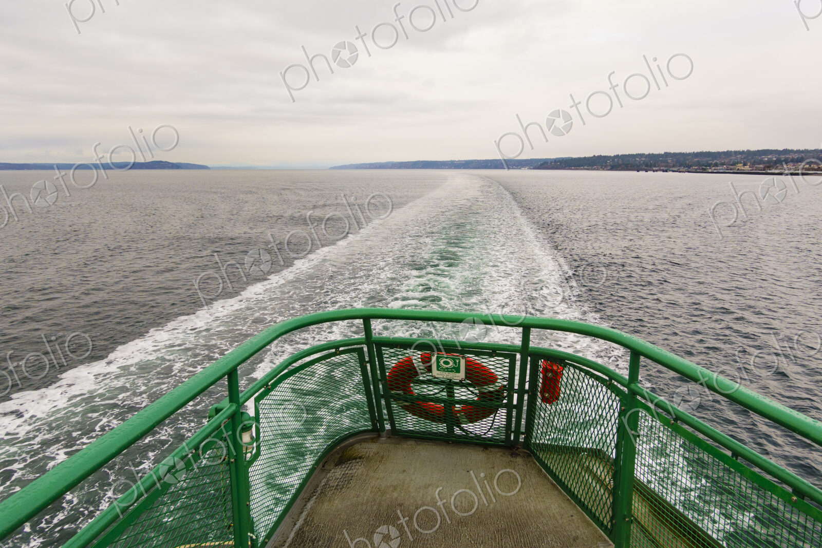 Ferry wake view from the upper deck of a Puget Sound ferry, Edmonds