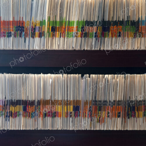 Files arranged in shelves