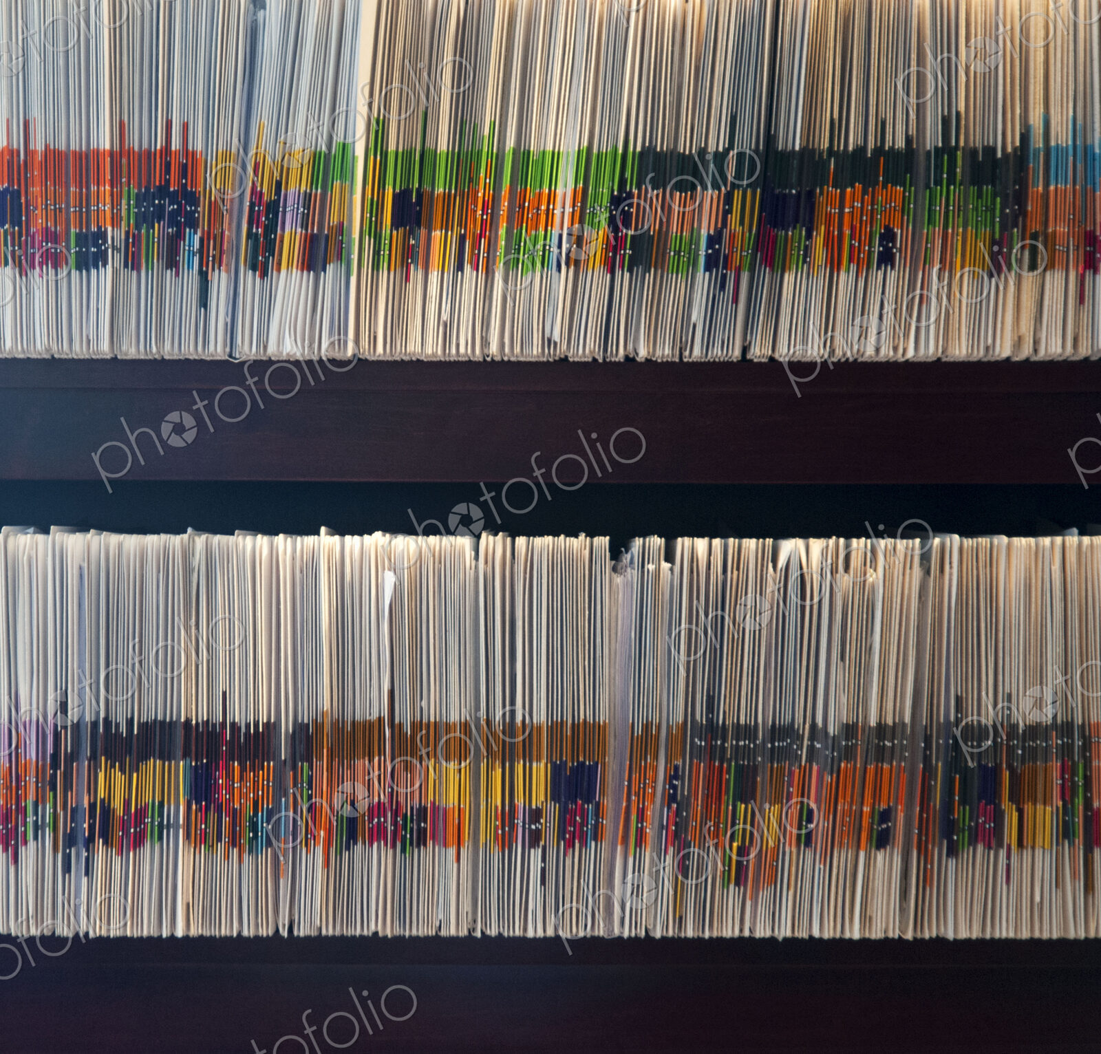 Files arranged in shelves
